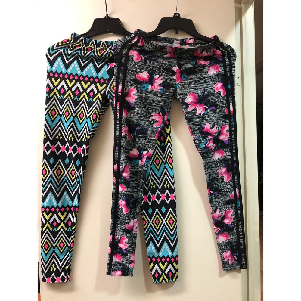 Lot of 2 No Boundaries Juniors Leggings Size Small 3-5 Blue Tribal & Spcdye